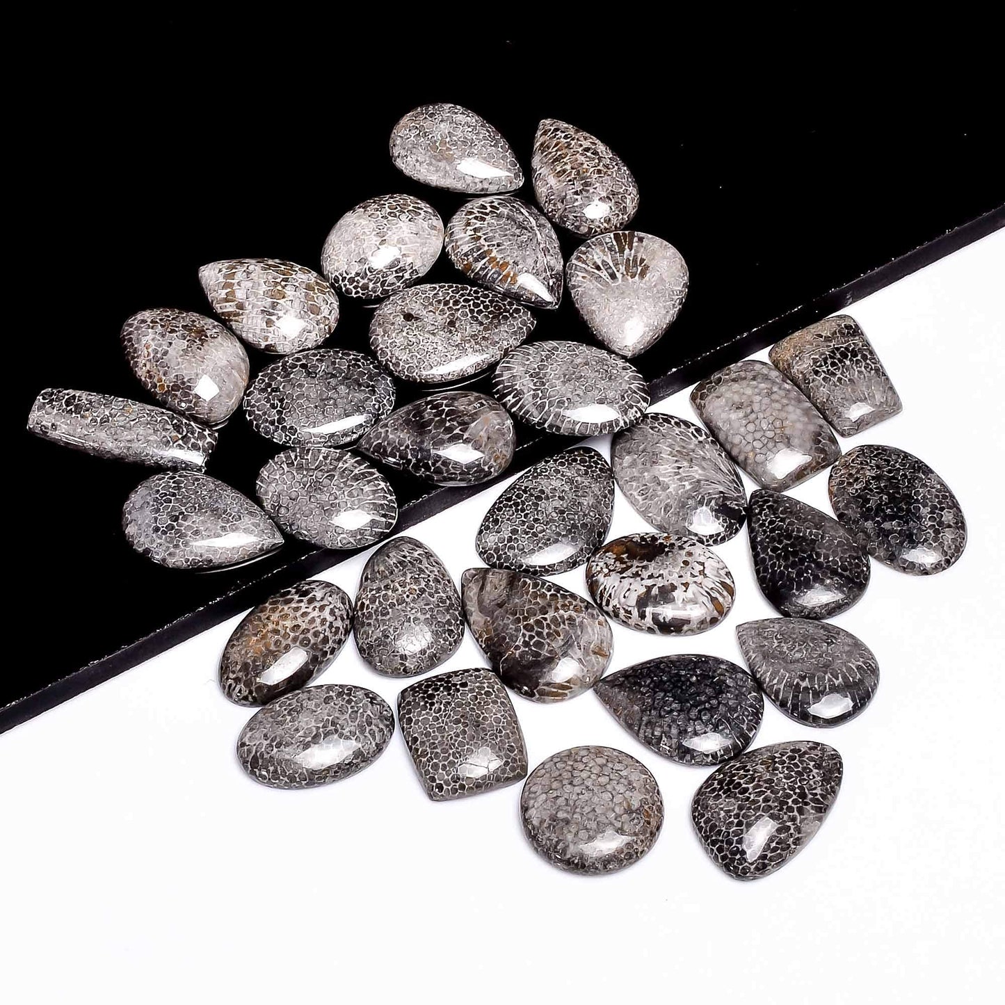 GEMKORA™ 4pcs Natural Black Coral Gemstone Cabochon Mix Shape Loose Gemstone Wholesale Cabochons Lot, Jewelry Making Loose Gemstone, DIY, Wire Wrapping, Healing Crystals, Bulk Deal
