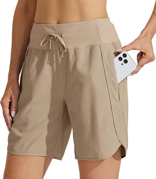 Willit Women's 7" Athletic Running Shorts Long Workout Hiking Shorts Quick Dry High Waisted Active Zipper Pocket(Small)