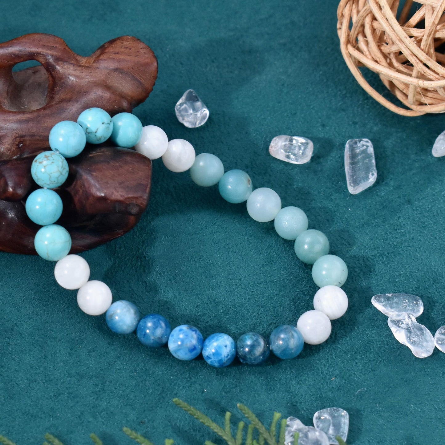 Ayriwoyi Beaded Bracelets for Women Friendship Turquoise Bracelet Healing Crystal Beads Stone Bracelet Blue Apatite Moonstone Bracelets