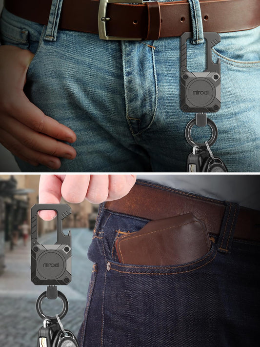 Miroddi Keychain Tracker, Men's Key Chain Works with Find My(iOS Only), Heavy Duty Keychain Carabiner Bottle Opener, Car Key Chains with Finder, Anti-lost Keyrings Tracker, Rechargeable, Gunmetal