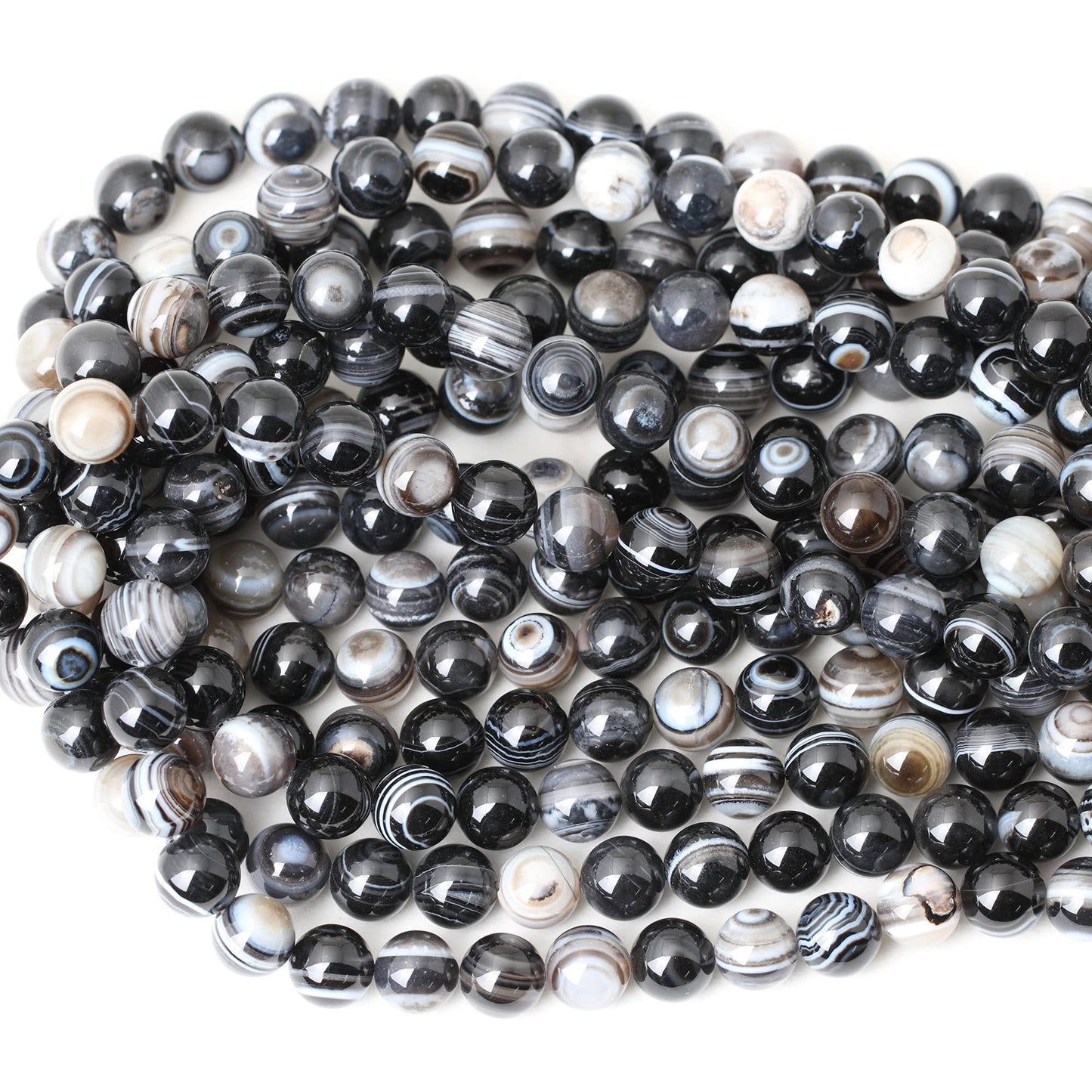 CHEAVIAN 35PCS 10mm Black Striped Agate Round Loose Beads DIY Bracelet Necklace Materials 1 Strand 15"