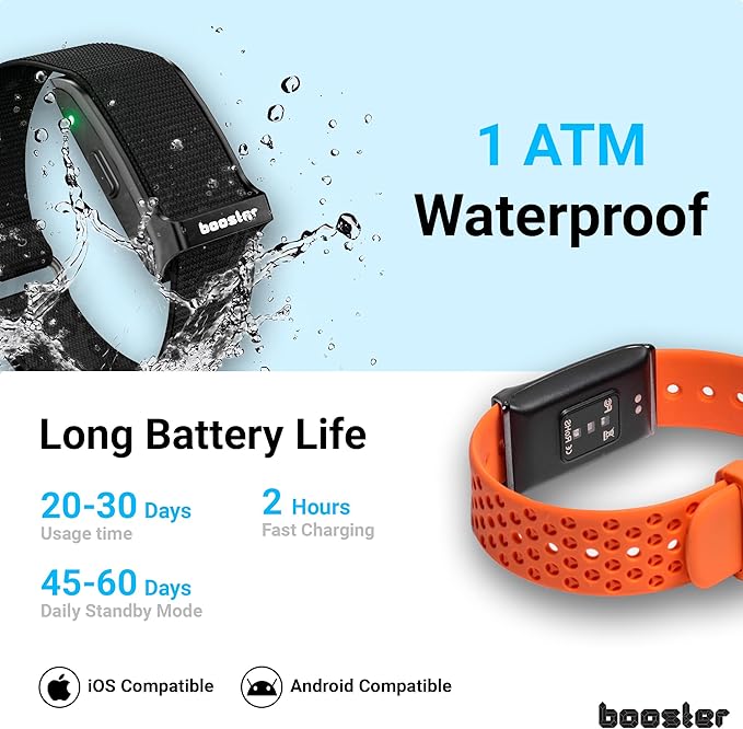 Booster Smart Bracelet, Wearable Activity & Fitness Tracker Band, 24H Sleep Tracker, All-Day Continuous Heart Rate Blood Pressure Stress HRV Monitor, 120+ Sport Modes Smart Wristband, Silicone Orange