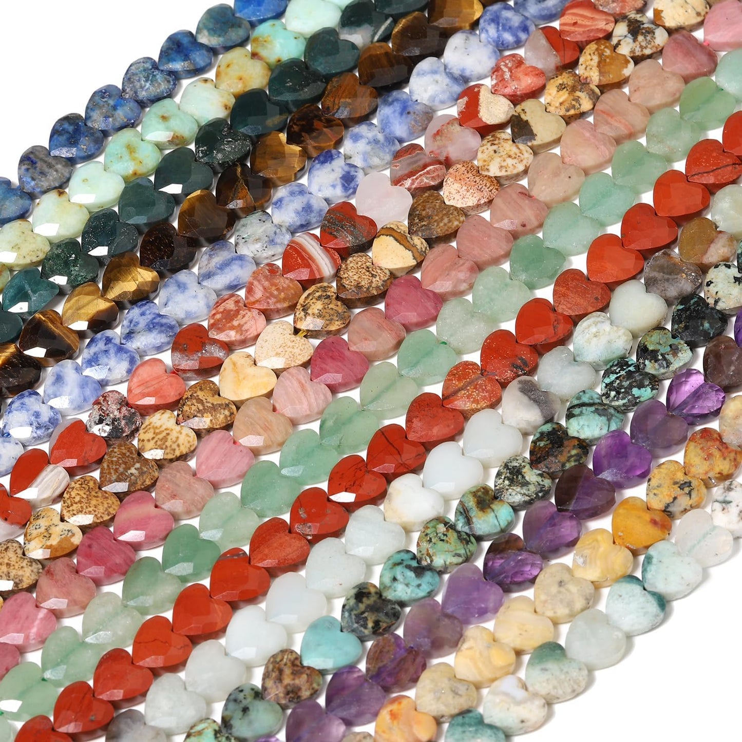 Nitopupu 22pcs Faceted Heart Stone Beads Natural Crazy Lace Agate Bead 8mm Crystals and Healing Stones for Jewelry Making Supplies,Friendship Bracelet Kit,Love Gifts