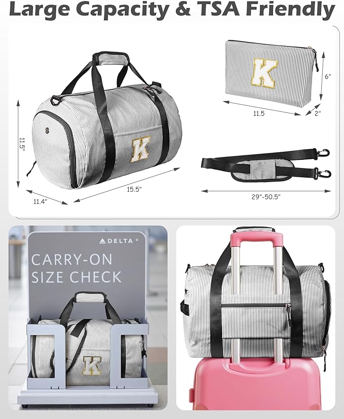 Gift for 6 7 8 9 10 Year Old Girls, Girl Gym Bag, Kids Monogram Overnight Duffel Bags with Shoe Compartment, Personalized Travel Bag with Makeup Pouch, Sweet 16 Gifts for Daughter (Letter C)