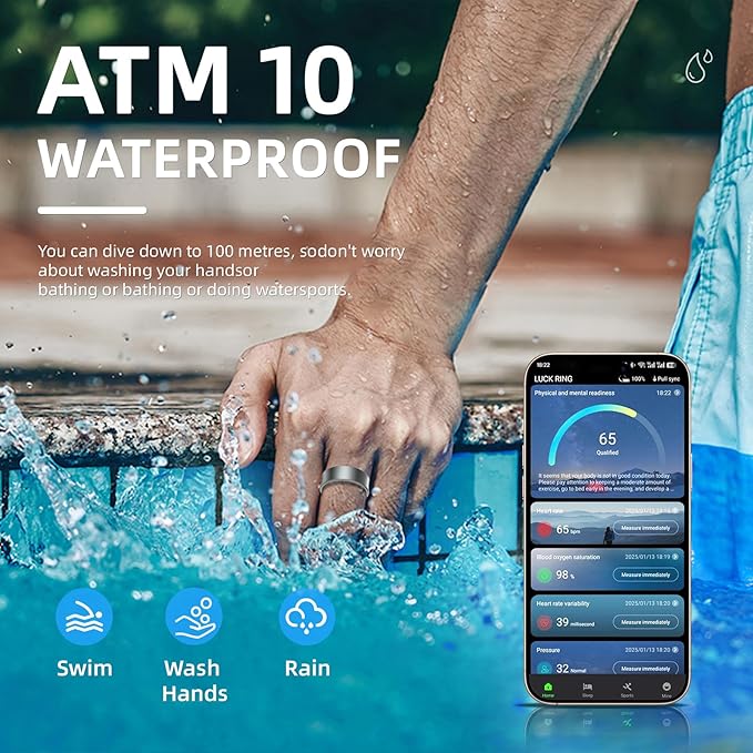 Smart Ring for Women Men, Health Fitness Tracker, 10ATM Waterproof Ring for iOS and Android, No Subscription Fee (Black, 9)