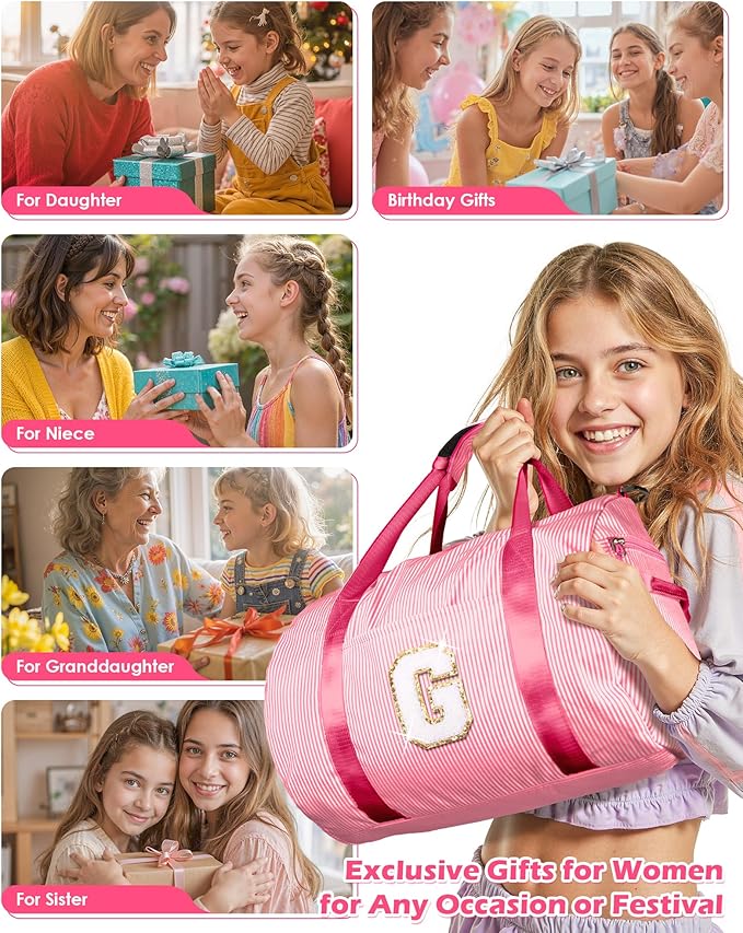 Gifts for Teenage Girls, Girl Gym Bag, Kids Initial Overnight Duffel Bags with Shoe Compartment, Personalized Travel Bag with Makeup Pouch, Gift for 3 4 5 6 7 8 Year Old Kid (Letter R)