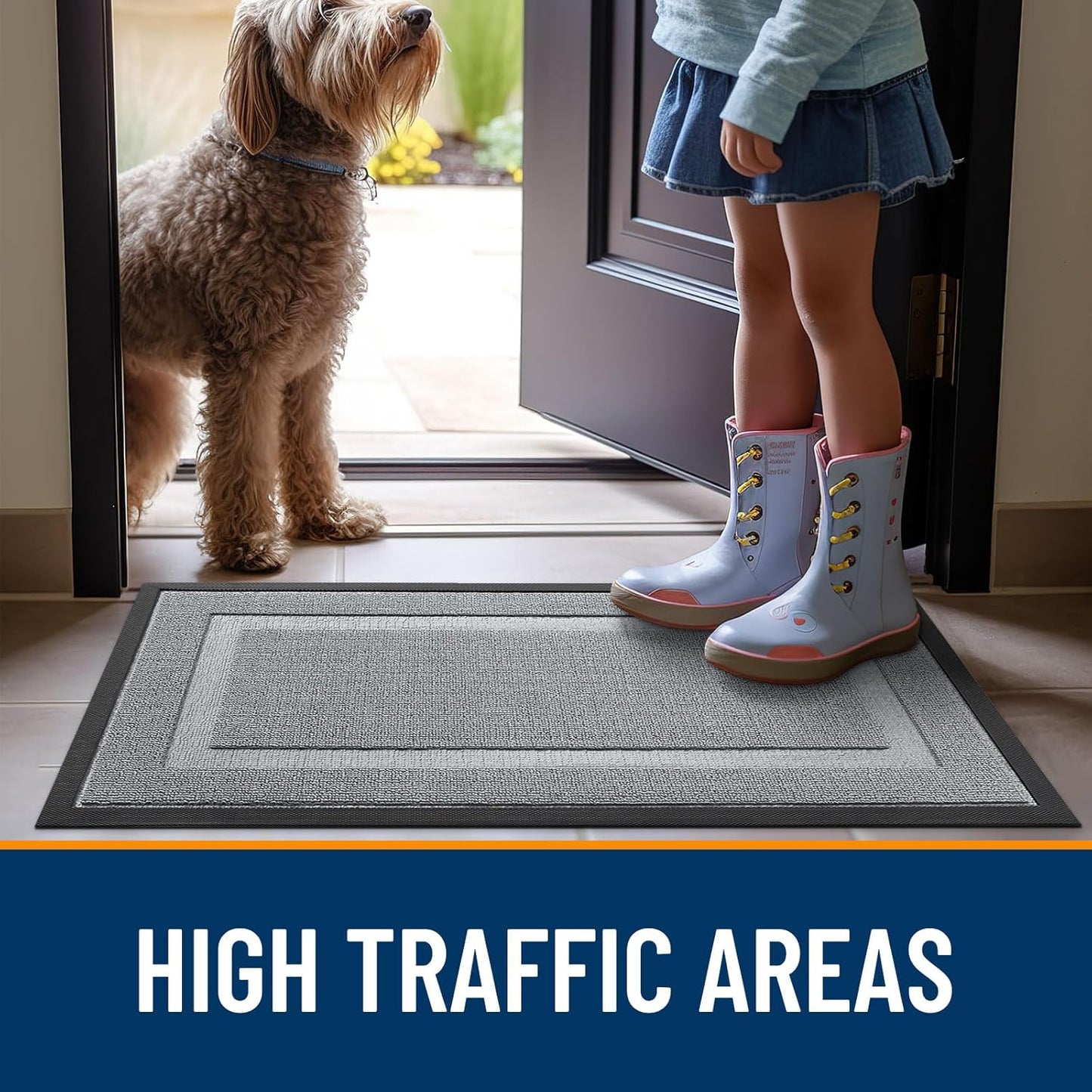 OLANLY Waterproof Front Door Mat - All-Season Indoor/Outdoor Doormat, Easy Clean, Low Profile, 29.5x17, Ash Gray