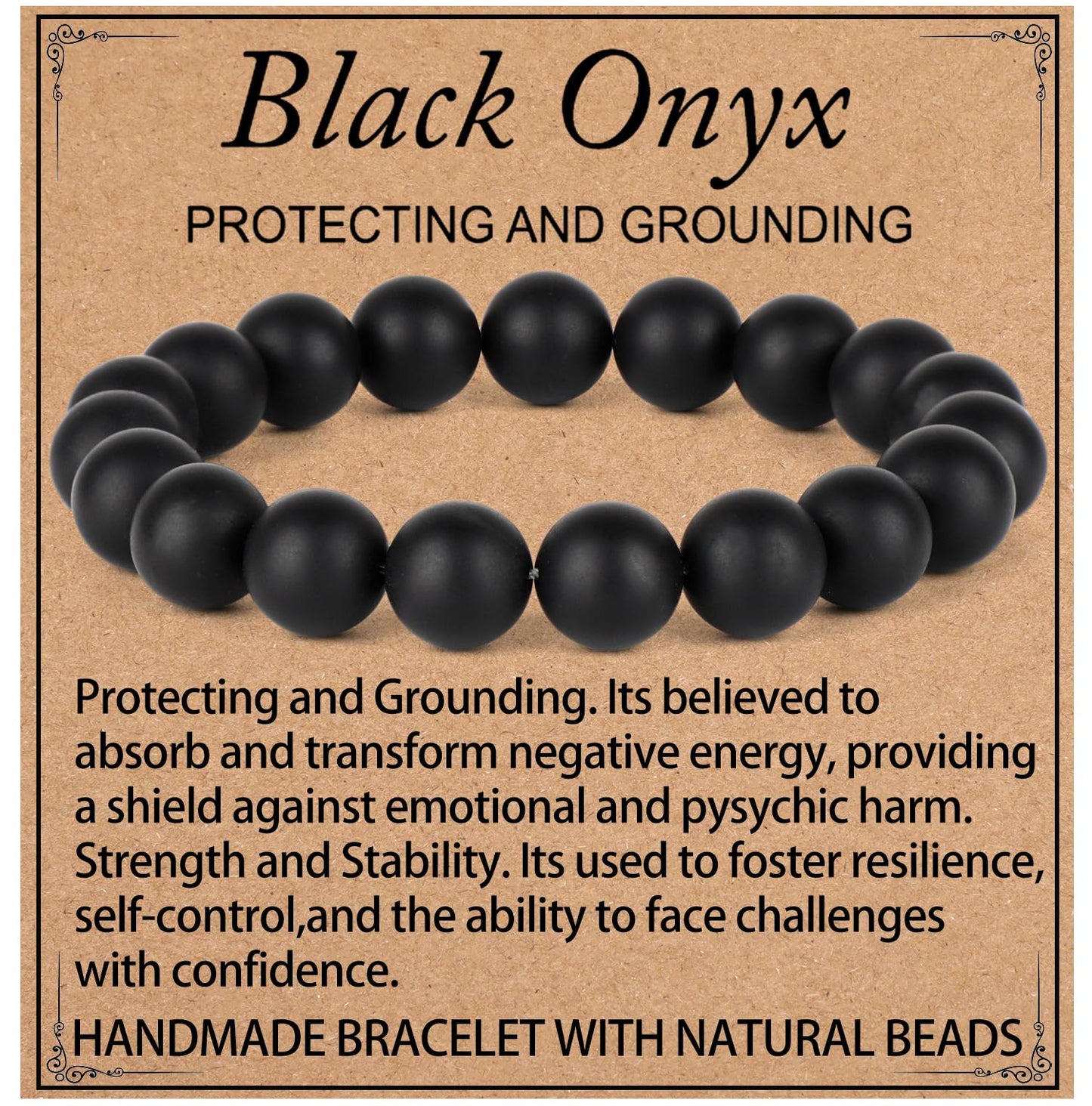LPBeads Handmade Natural Gemstone Stretch Elastic 10mm Matte Black Onyx Bracelet Healing Crystal Round Stone Beads Jewelry Gifts for Women Men