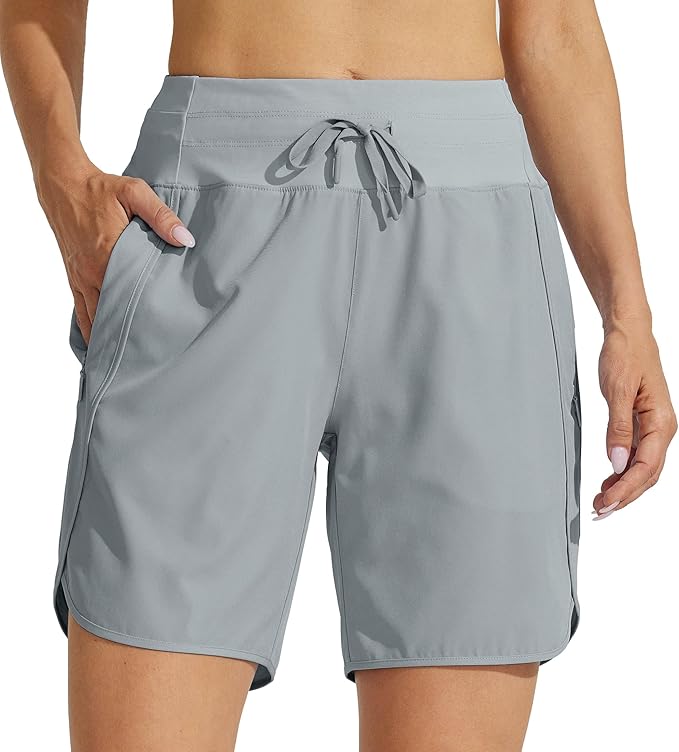 Willit Women's 7" Athletic Running Shorts Long Workout Hiking Shorts Quick Dry High Waisted Active Zipper Pocket(Small)