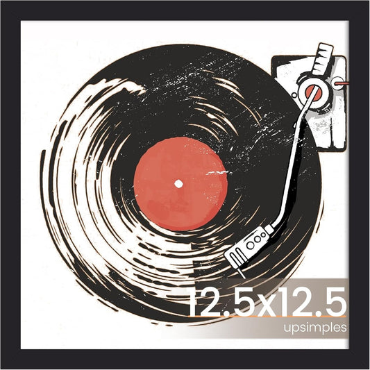 Upsimples Vinyl Record Frame - Display 10x10 Pictures or 12.5x12.5 Album Covers - Black, 1 Pack