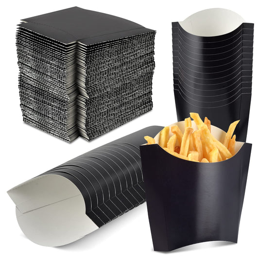 100 Pack 4oz Black French Fry Containers - Small French Fry Box Holder Disposable Charcuterie Cups - Kraft Paper Takeout Boxes for Wedding Birthday Carnival Individual Party Point