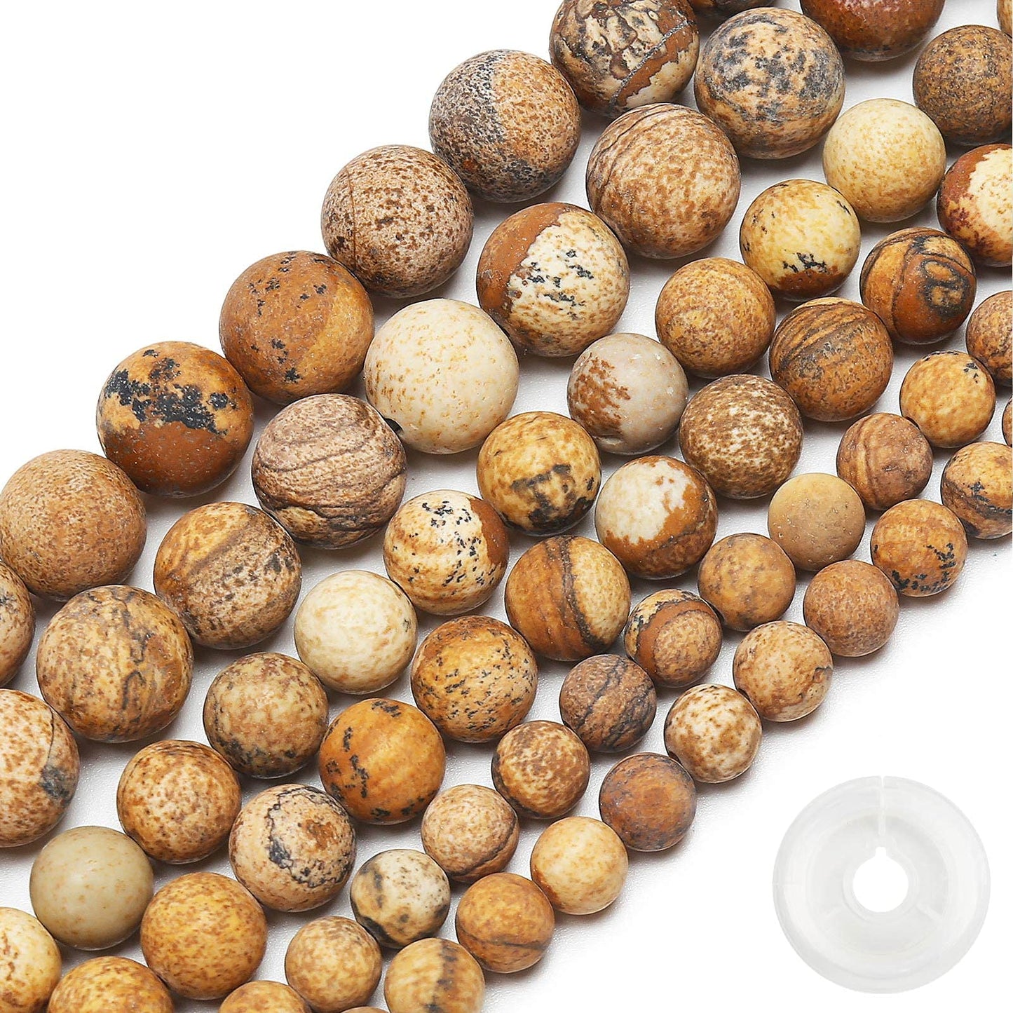 Natural Matte Picture Jasper Beads, 8MM Round Frosted Unpolished Loose Gemstone Beads for Bracelet Necklace Jewelry Making, Energy Stone Healing Power with Stretch Beading Cord