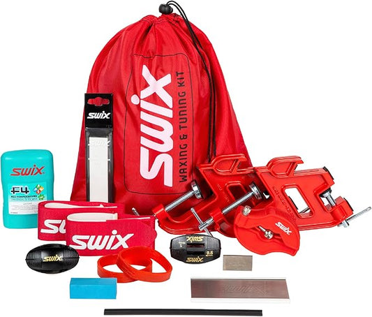 Swix Ski and Snowboard Touchup and Wax Kit - Comprehensive Winter Sports Maintenance Set with F4 Wax, Diamond Disc, Sidewall Cutter, Ceramic and Gummi Stones, Metal Scraper, Vise Set