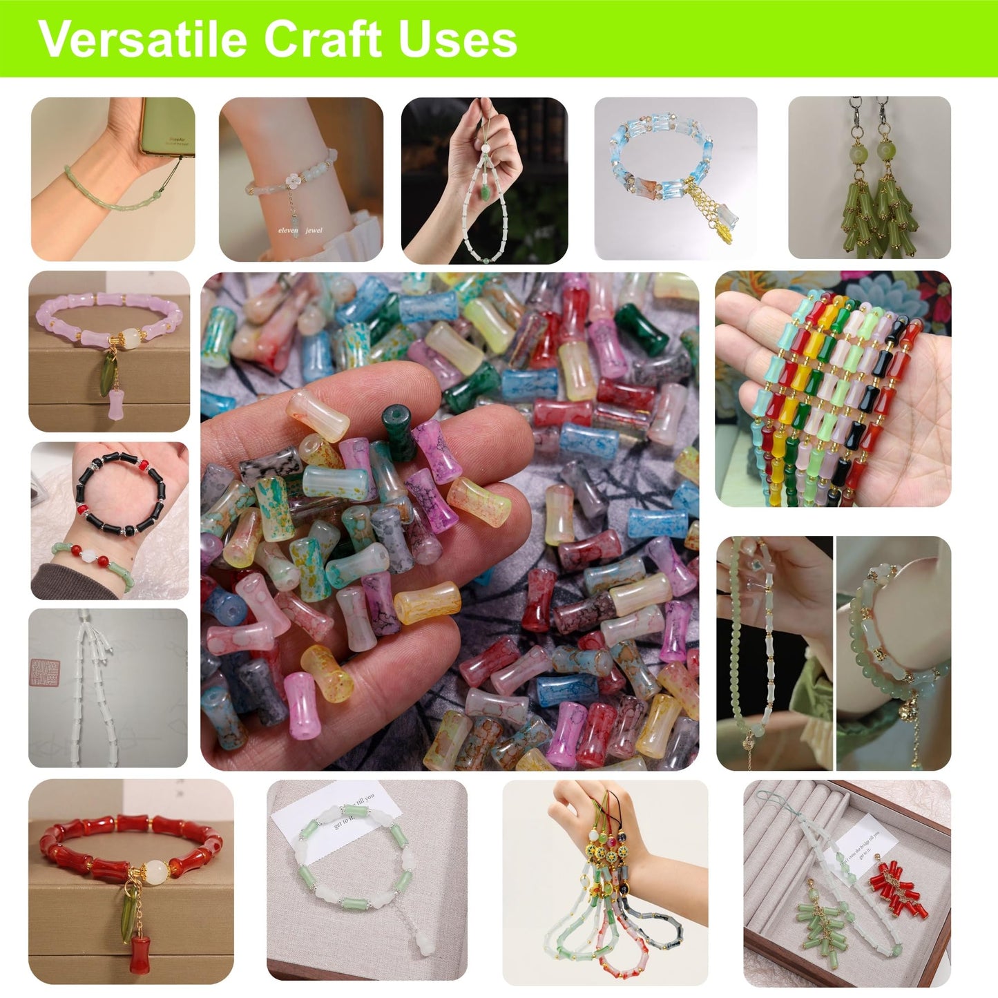 REVKI 6 * 12mm Glass Beads Bracelet Making Kit for Kids,600pcs 24 Colors Natural Bamboo Crystal Beads for Jewelry Making,Glass Beads for DIY Necklace Crafts