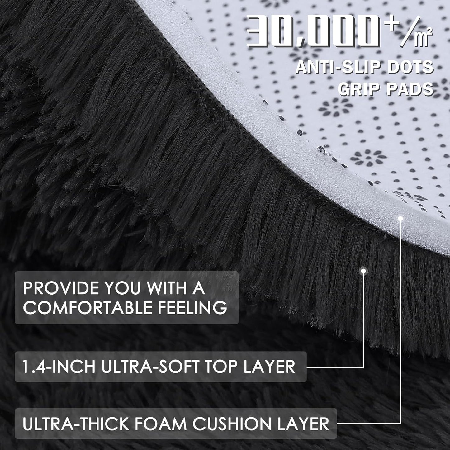 OLANLY Area Rug - Soft Fluffy Shaggy Design - Machine Washable 4x5.9 ft - Perfect for Living Room & Nursery Decor - Black