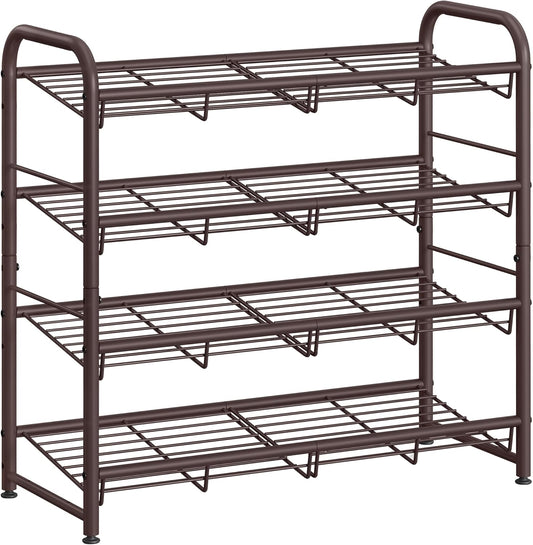 SONGMICS 4-Tier Stackable Shoe Rack - Adjustable Metal Storage Shelf for 16 Pairs | Bronze Finish