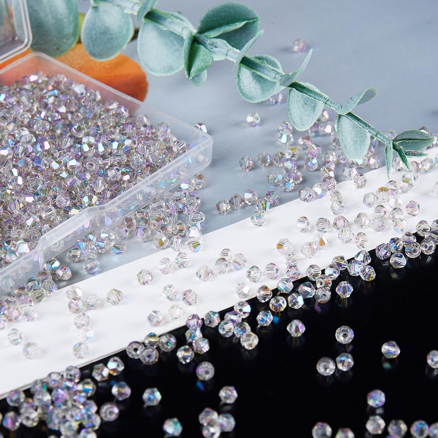 Laopottbeads 1200PCS 3mm Bicone Crystal Glass Beads for Jewelry Making, Sparkling Mini Beads for Suncatchers, DIY Bracelets & Craft Projects (AB Phantom Purple)