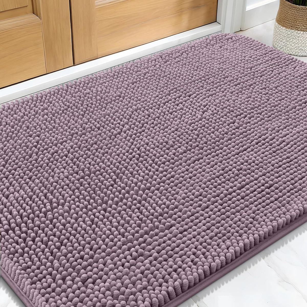 OLANLY Dog Door Mat - Absorbent Non-Slip Mud Mat for Indoor Use | Quick Dry Chenille, 34x21, Deep Plum