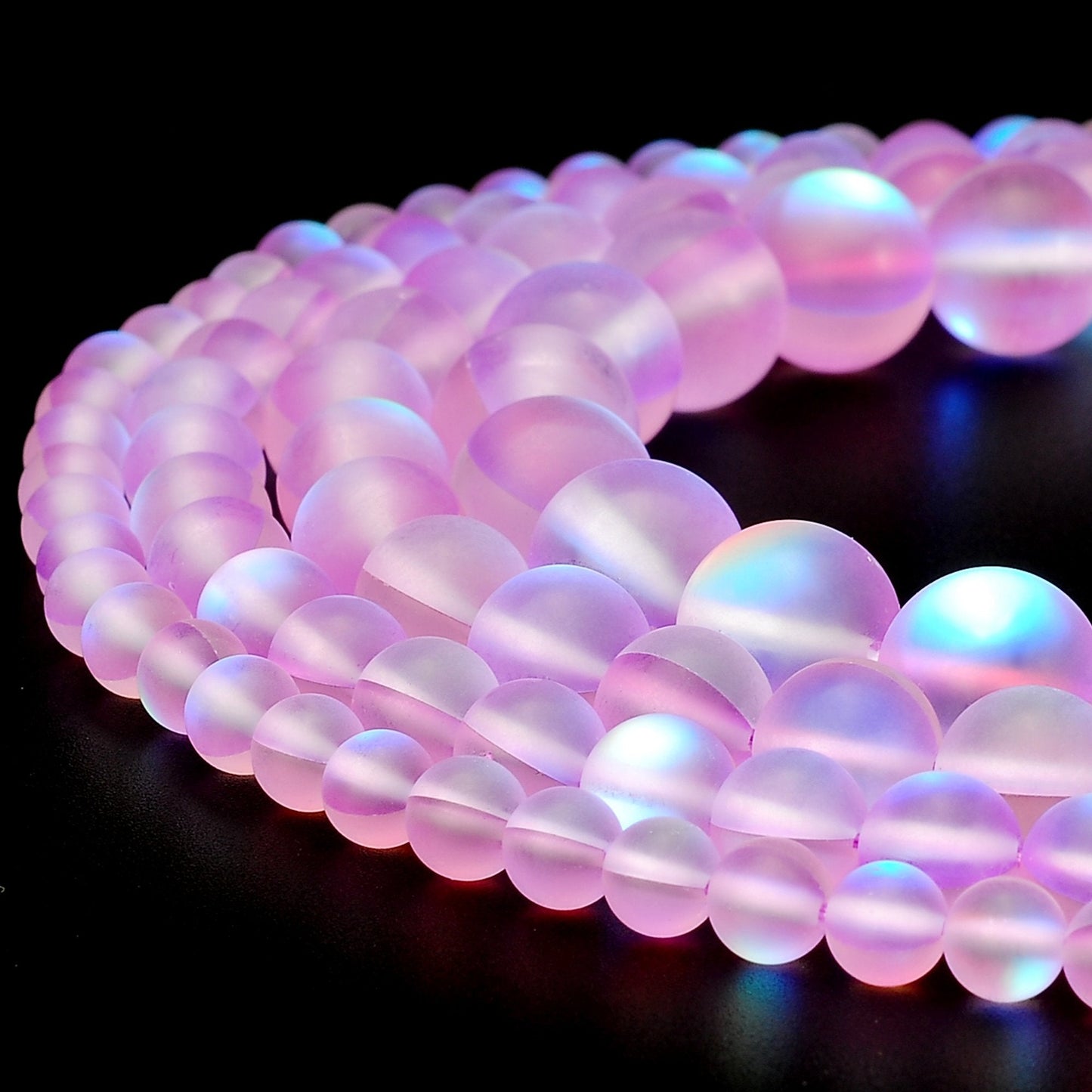RUBYCA 12mm Round Moonstone Matte Crystal Glass Beads Aura for Jewelry Making Purple, 1 Strand