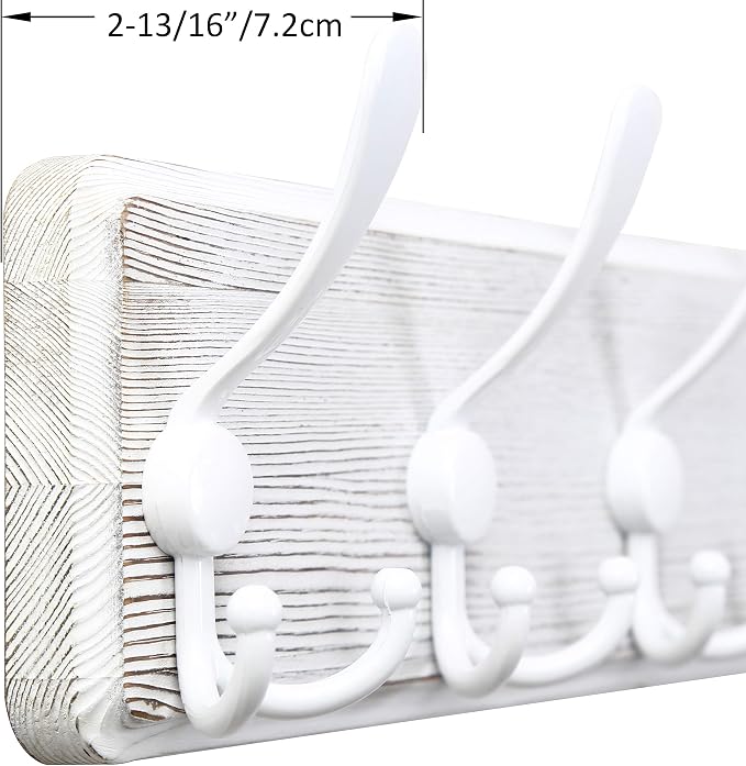 WEBI Coat Rack Wall Mounted,38 9/16" Long,10 Triple Hooks,Wood Coat Hooks Wall Mount,Large Coat Hanger Wall,Hook Rack,Tri Hooks for Hanging Coats,Clothes,Jacket,Entryway,Rustic White,2 Packs
