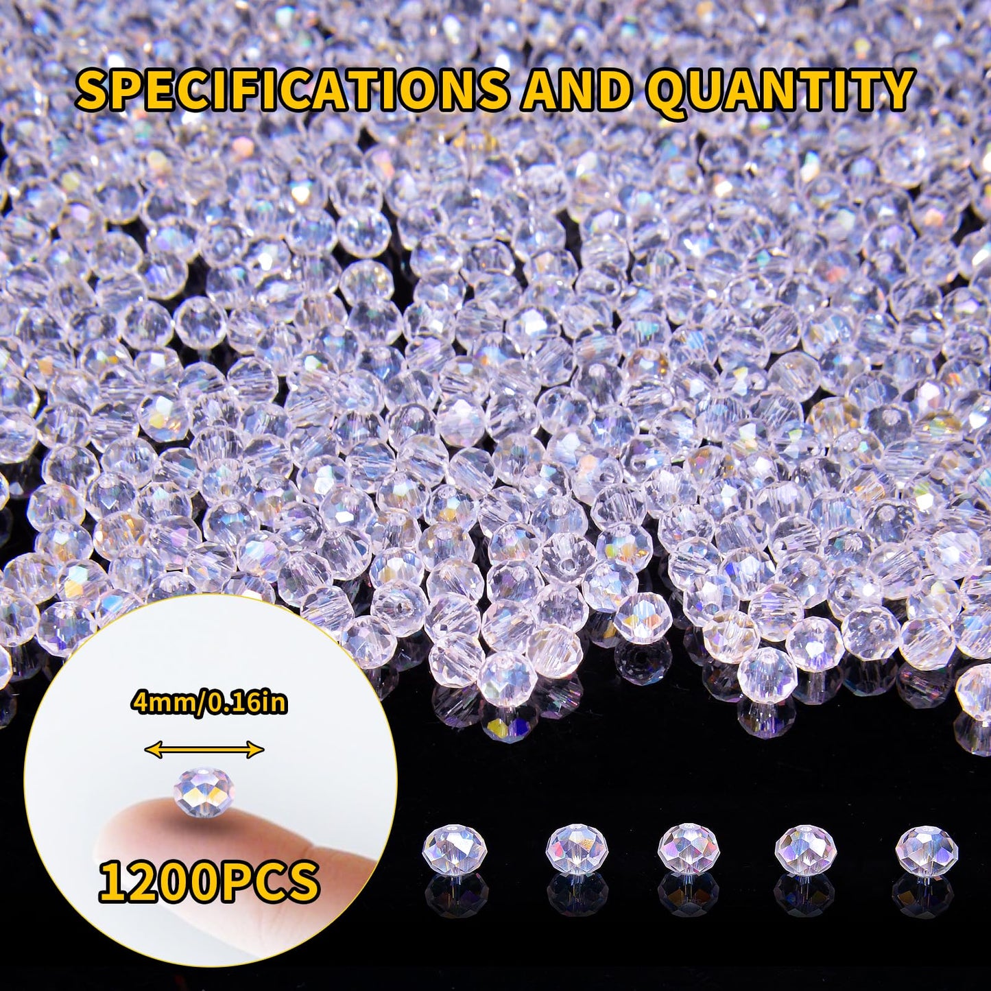 Laopottbeads 1200Pcs 4mm Crystal Glass Beads for Jewelry Making Beads for Bracelets Necklace Pendants Making Supplies(Light Purple)