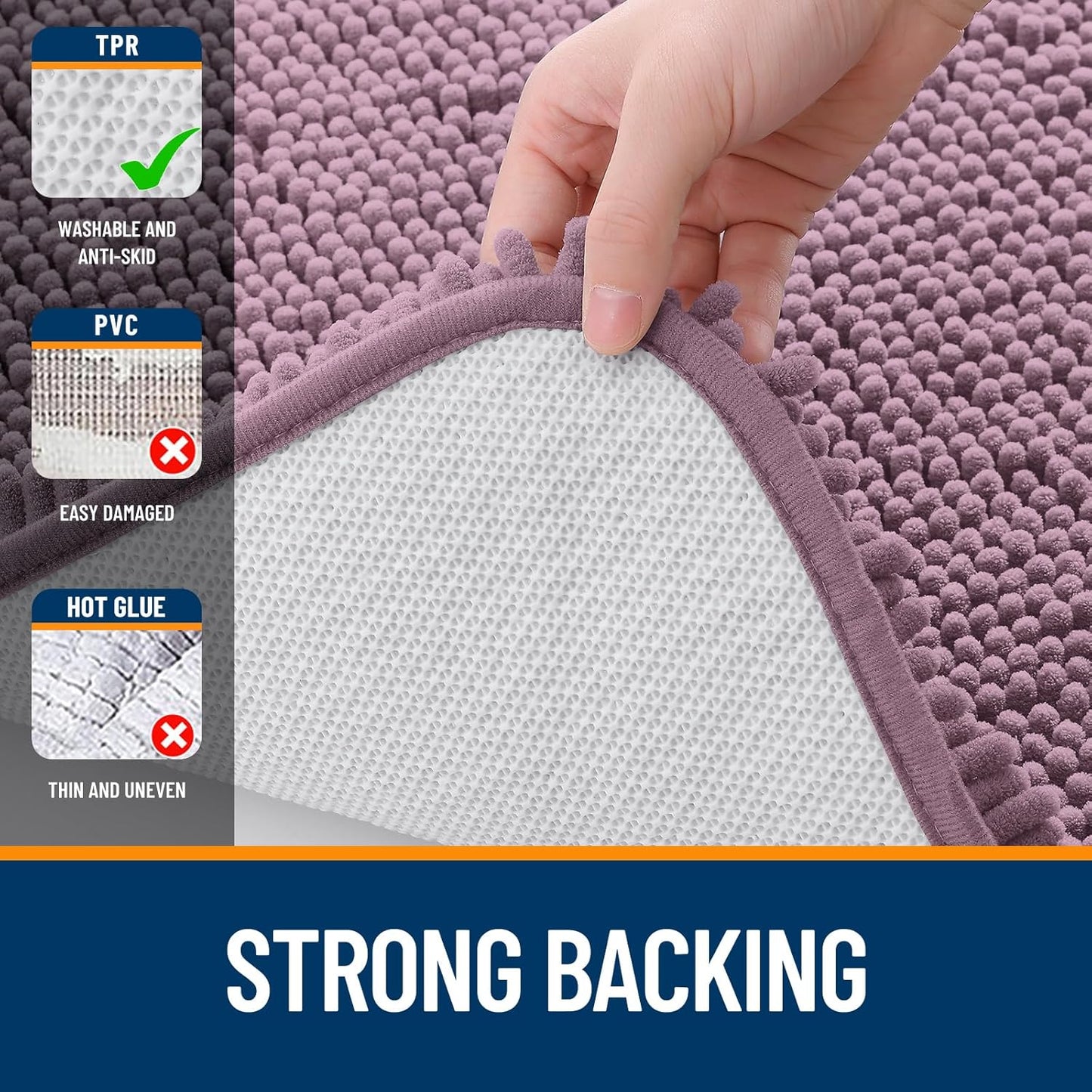 OLANLY U-Shaped Toilet Rug - Extra Soft Chenille, Quick-Dry, Non-Slip Bath Mat | 24x20, Deep Plum