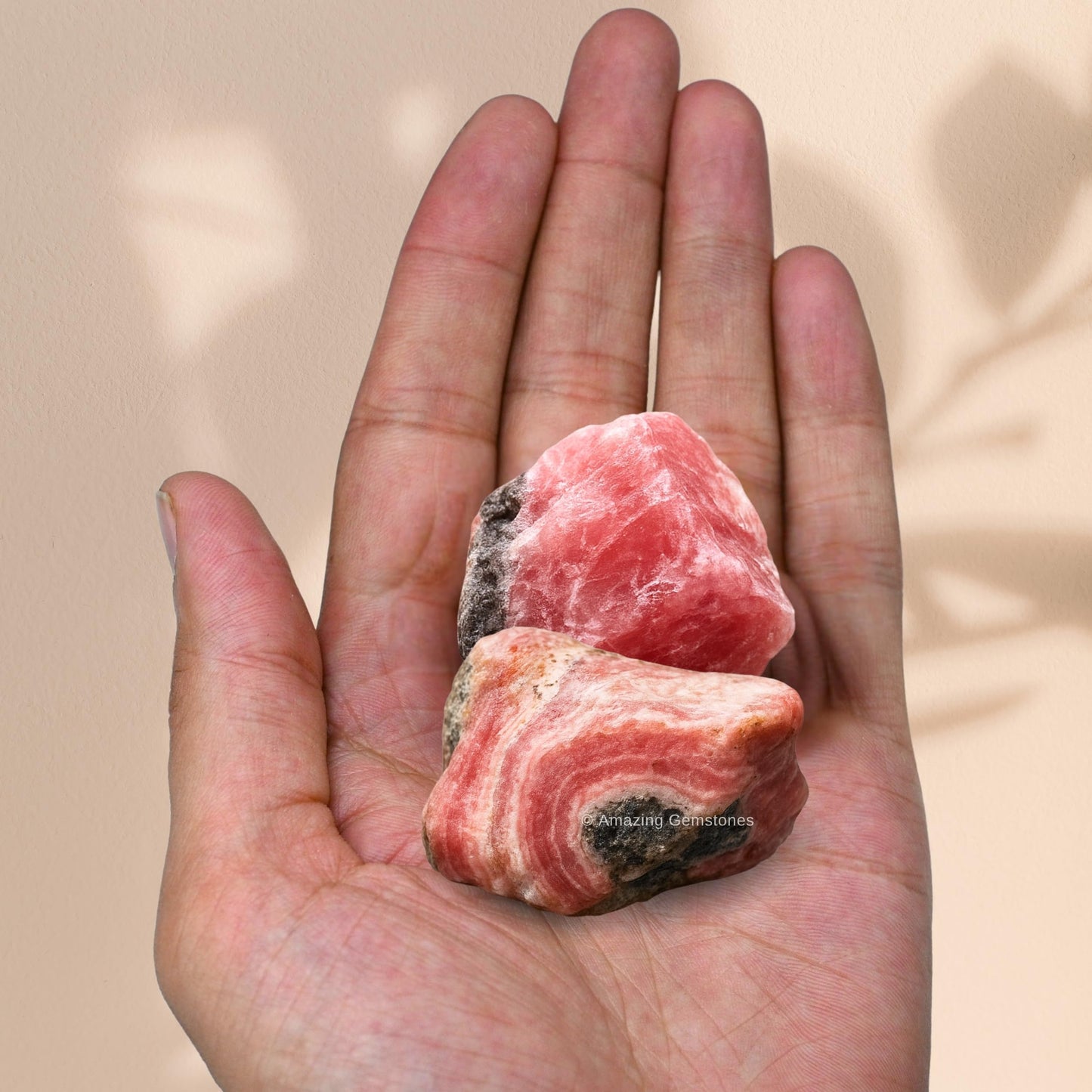Amazing Gemstone Rhodochrosite Raw Crystals and Healing Stones, Natural Rocks for Tumbling - DIY Raw Stones and Crystals (2 Pieces)