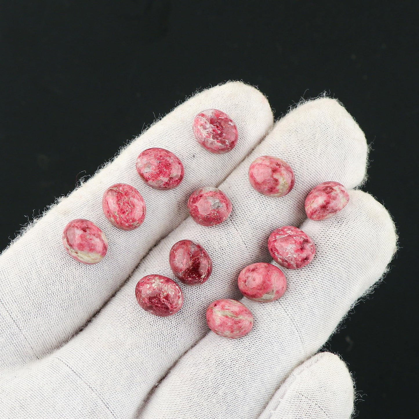 CRYSTALIS Wholesale 15pcs Natural Thulite Loose Gemstone Bulk Cabochons Jewelry Making Supply, Chakra & Healing Polished Stones, Wire Wrapping, DIY, Gem Collection, 10x8mm