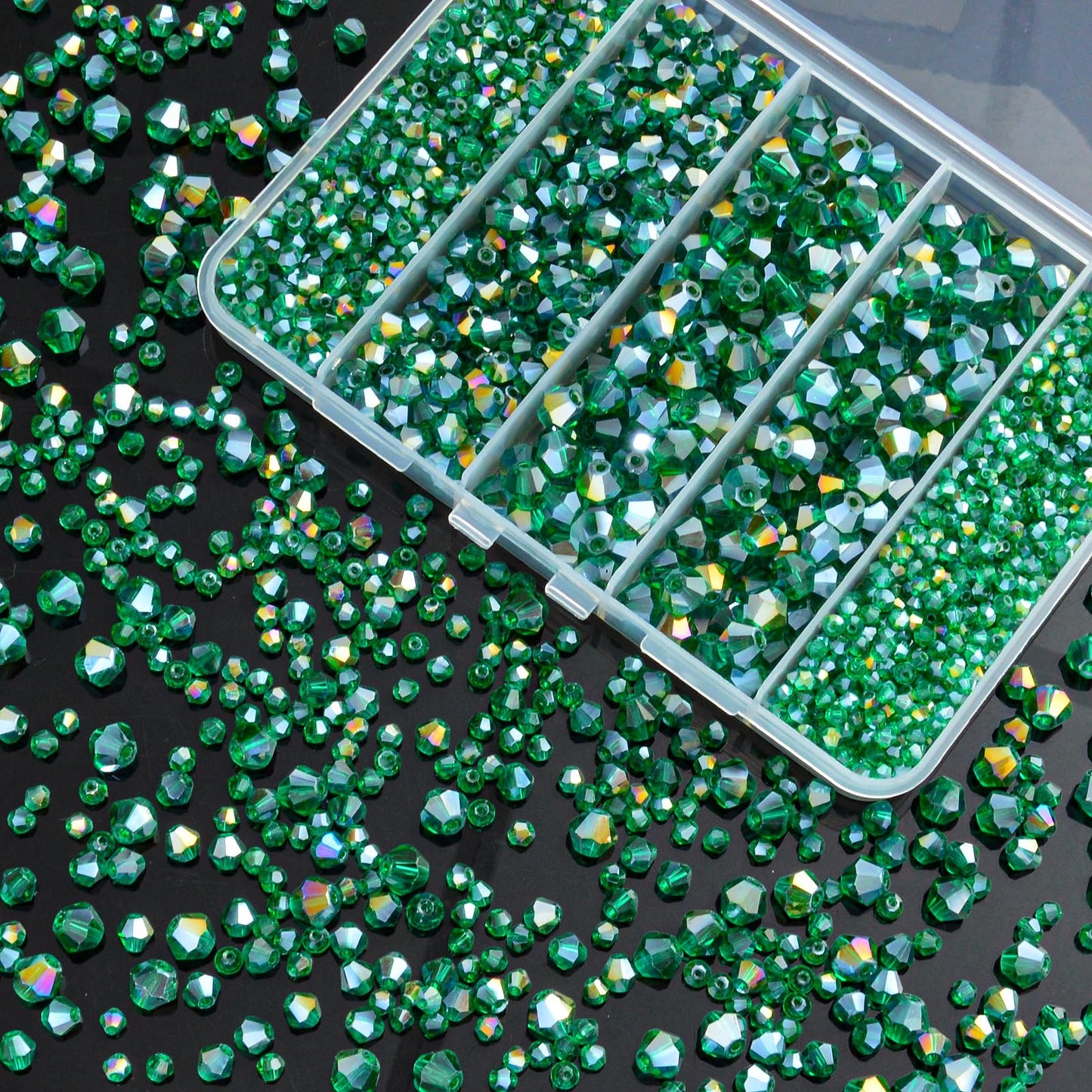 1550PCS Bicone Crystal Glass Beads Set for Jewelry Making, 3mm 4mm 6mm 8mm Sparkling Faceted Beads Sorted by Size for Bracelets, Necklaces, Suncatchers & DIY Crafts(Malachite Green)