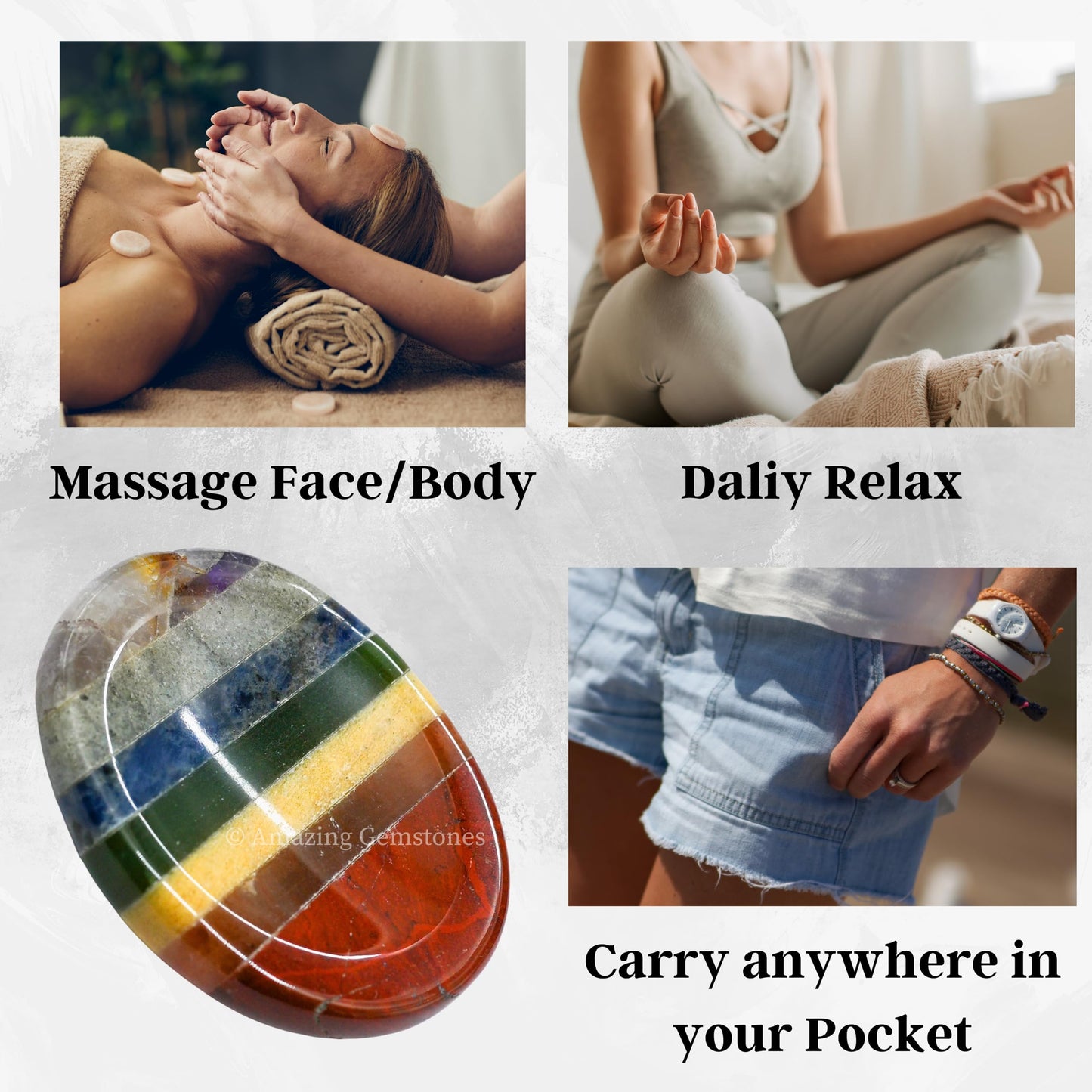 Amazing Gemstone 7 Chakra Worry Stone Meditation Crystals and Healing Stones