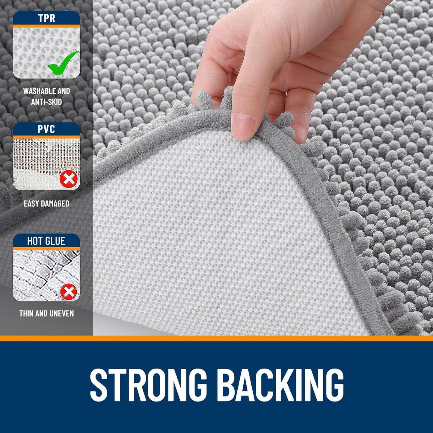 OLANLY Bath Rugs - Extra Soft Absorbent Chenille | Quick-Dry Rubber Backing, 34x21 Inches, Grey