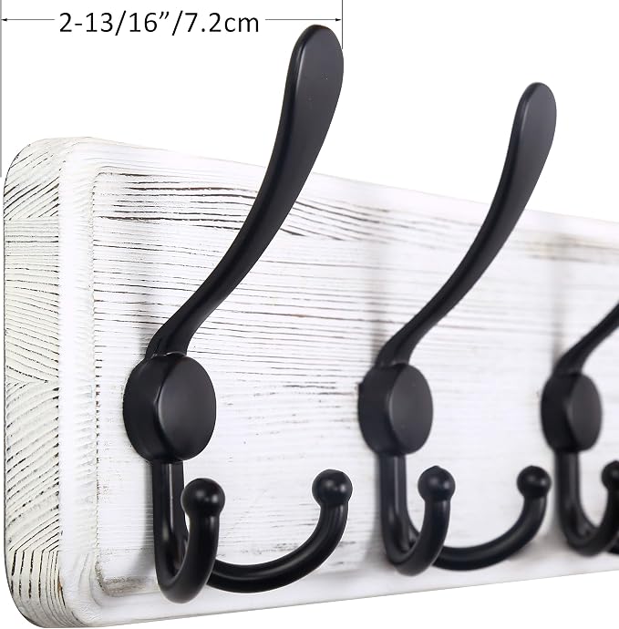 WEBI Coat Rack Wall Mount,38 9/16" Long,10 Hooks,Large Coat Hooks Wall Mounted,Coat Hanger Wall,Farmhouse Wood Hook Rack Rail,Triple Hooks for Hanging Coats,Clothes,Jacket,Black/White