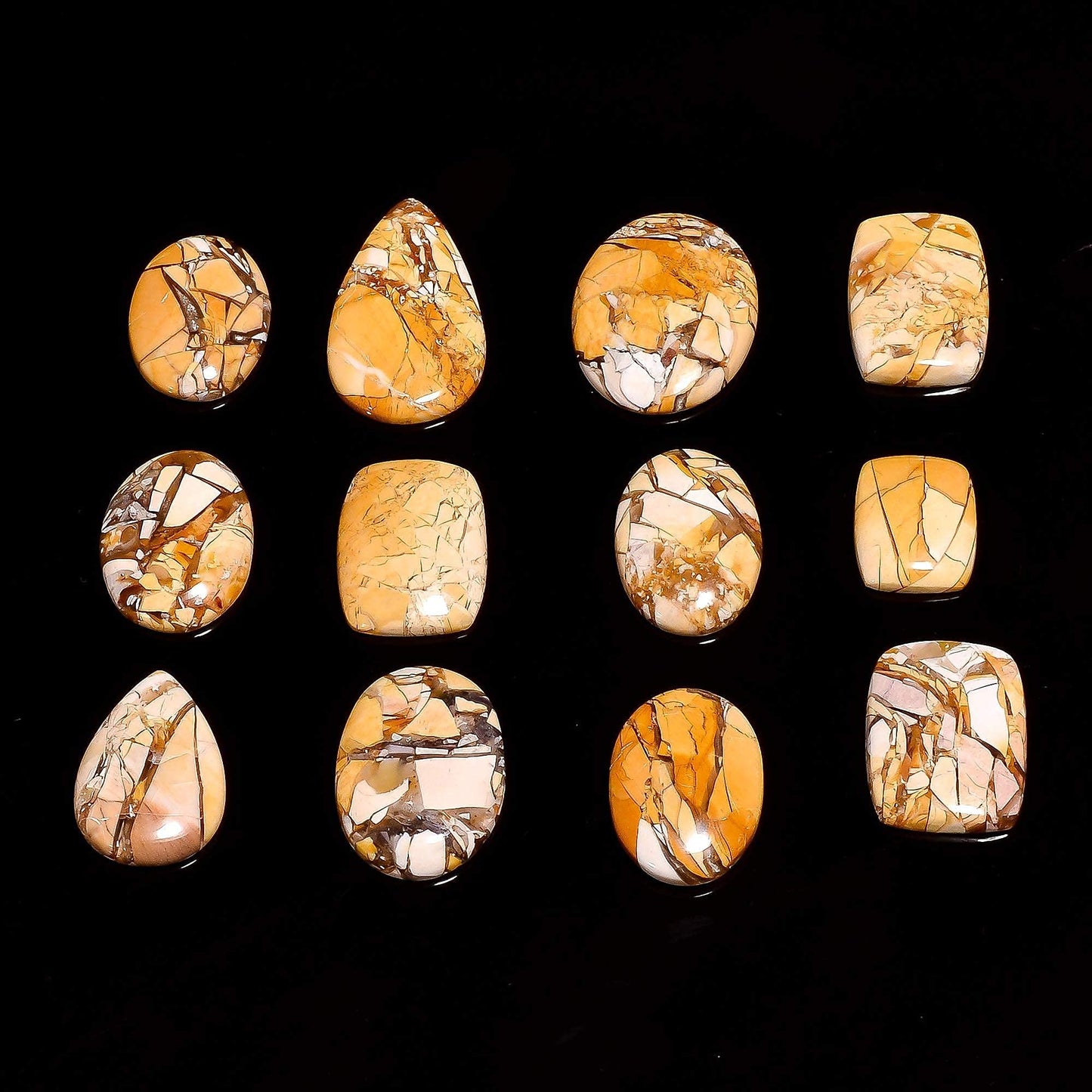 GEMKORA 4pcs Natural Brecciated Mookaite Jasper Gemstone Wholesale Cabochons Lot, Jewelry Making Loose Gemstone, Polished Home Decor, DIY, Wire Wrapping, Reiki, Healing Crystals, Bulk Gemstone Deal
