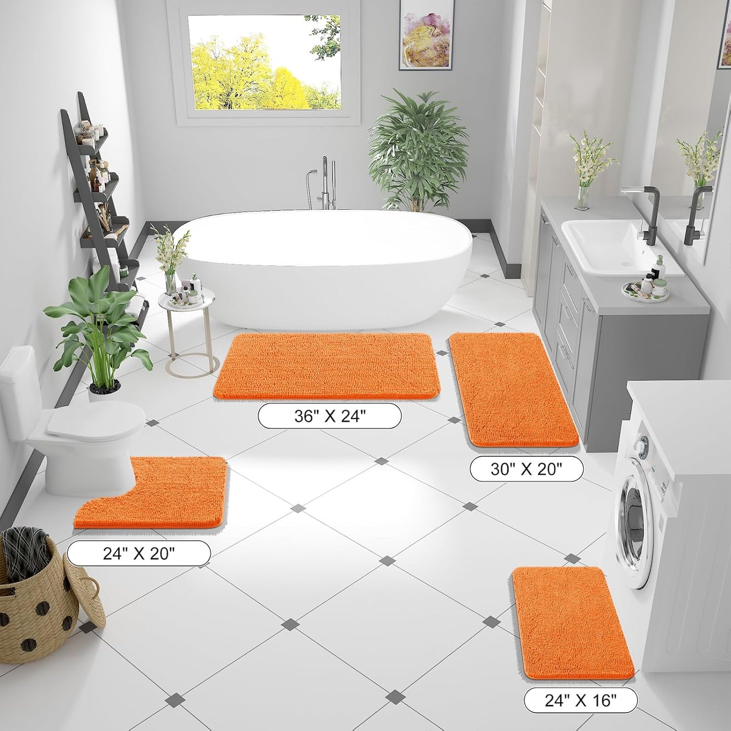 OLANLY Bathroom Runner Rugs - Extra Soft Chenille Bath Mats | 47x24, Quick Dry, Machine Washable, Orange