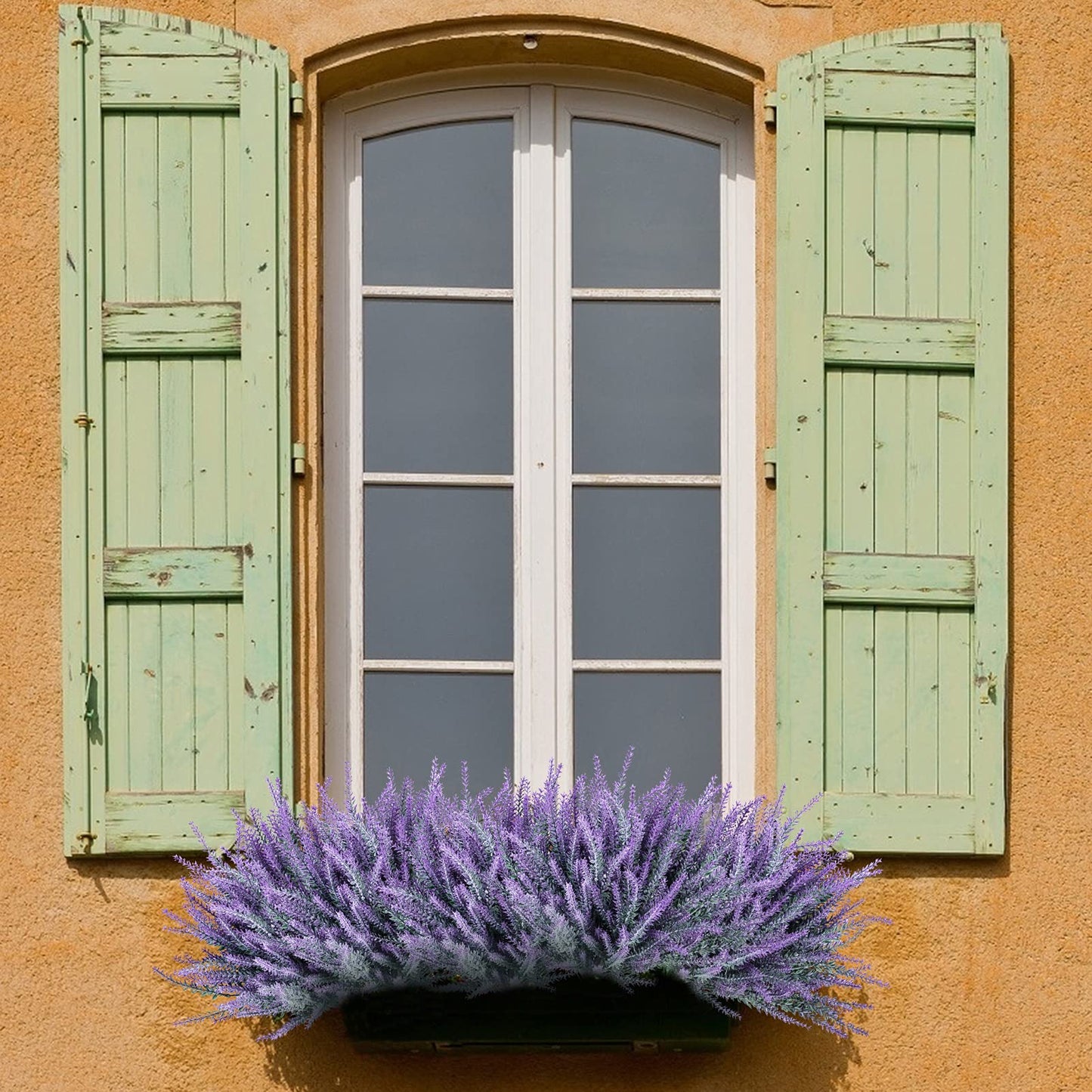 Ouddy Decor 12 Bundles Artificial Lavender Fake Flowers Faux Plastic Plants for Home Wedding Kitchen Garden Patio Window Box Office Table Centerpieces Indoor Outdoor Decor, Gray Purple