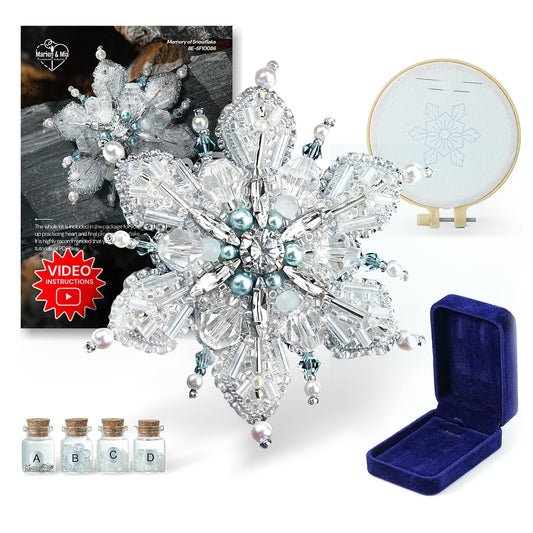 Relime Bead Embroidery Starter Kit w Step-by-Step Video Tutorials, Snowflake Craft Kit Hand Embroidery Kit with Patterns, Handmade Jewelry DIY for Adults and Kids