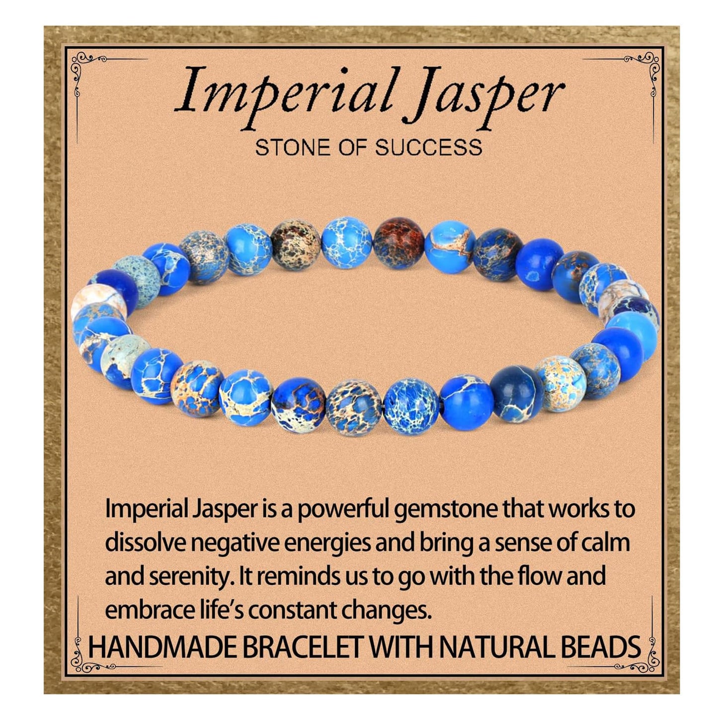 LPBeads Handmade Natural Gemstone Stretch Elastic 6mm Blue Imperial Jasper Bracelet Healing Crystal Round Stone Beads Jewelry Gifts for Women Men