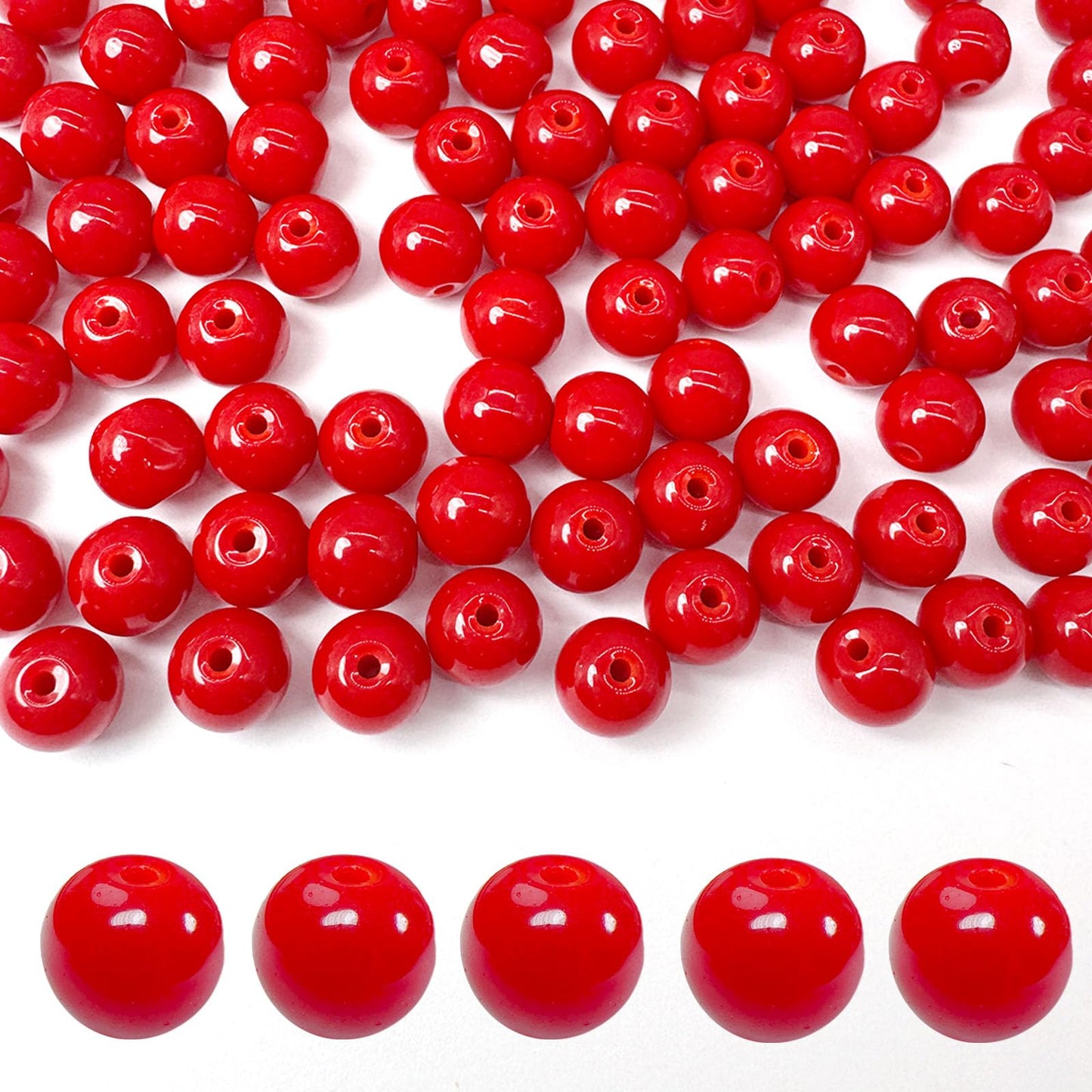 PAMIR TONG 400pcs 8mm Round Porcelain red Glass Beads for Bracelet Pretty Smooth Loose Beads for Necklace-Earring-Jewelry Making, Lanyard, Home Deco and DIY Crafts & Projects