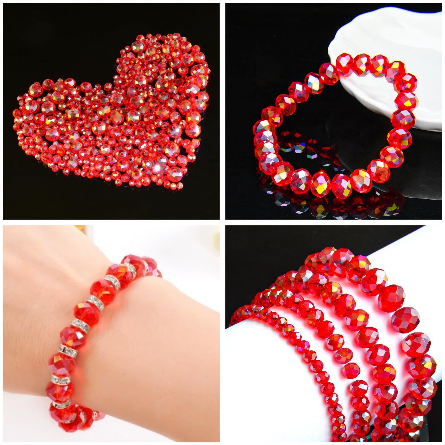 Laopottbeads 460Pcs 8mm Crystal Glass Beads for Jewelry Making Beads for Bracelets Necklace Pendants Making Supplies(Red)