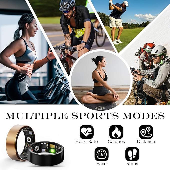 Smart Health Ring for Women Men Fitness Tracker with Heart Rate, Blood Oxygen, Blood Pressure, Sleep Monitoring, Step Counting, IP68 Waterproof for iOS and Android, No Subscription Fee, Silver 6