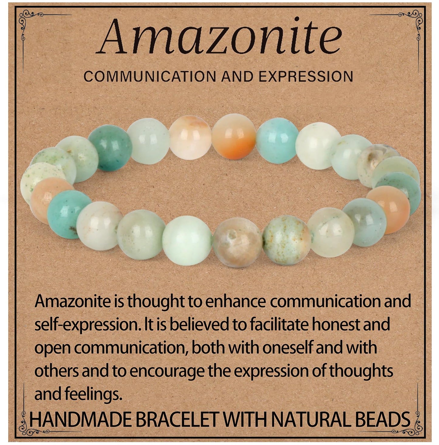 LPBeads Handmade Natural Gemstone Stretch Elastic 8mm Mulitcolor Amazonite Bracelet Healing Crystal Round Stone Beads Jewelry Gifts for Women Men