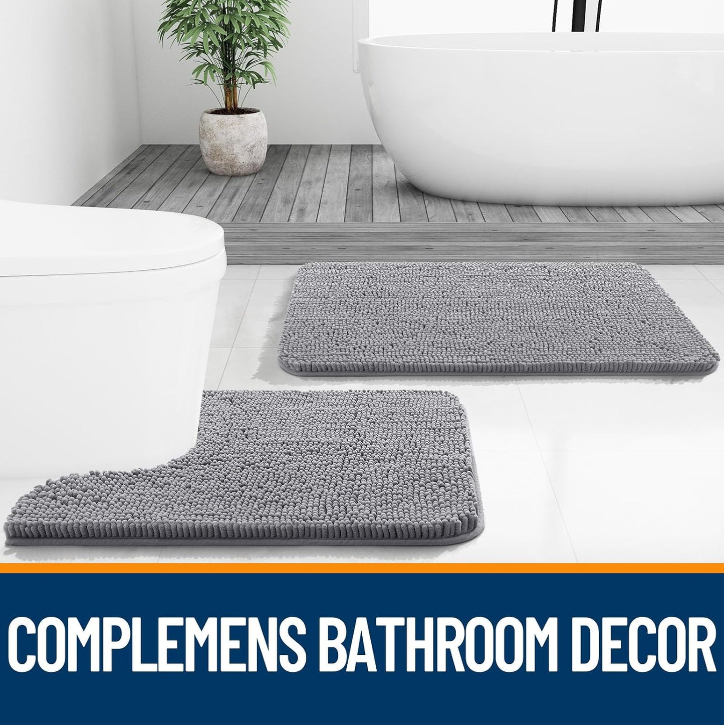 OLANLY Bath Rugs - Extra Soft Absorbent Chenille | Quick-Dry Rubber Backing, 34x21 Inches, Grey