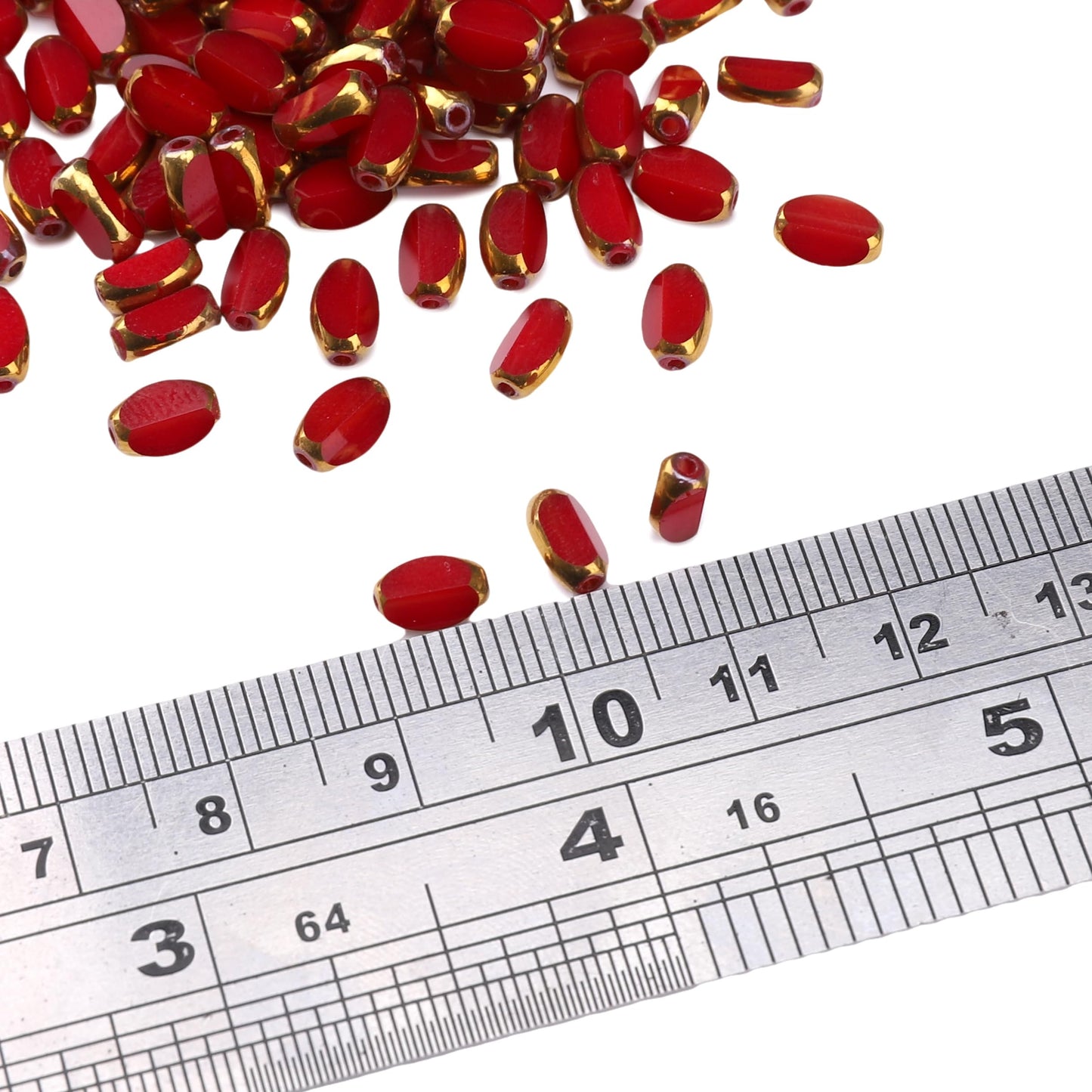 DADIFEN Glass Rice Beads Red 4x6mm 50pcs Faceted Oval Golden Edge Crystal Loose Beads for DIY Craft Jewelry Making
