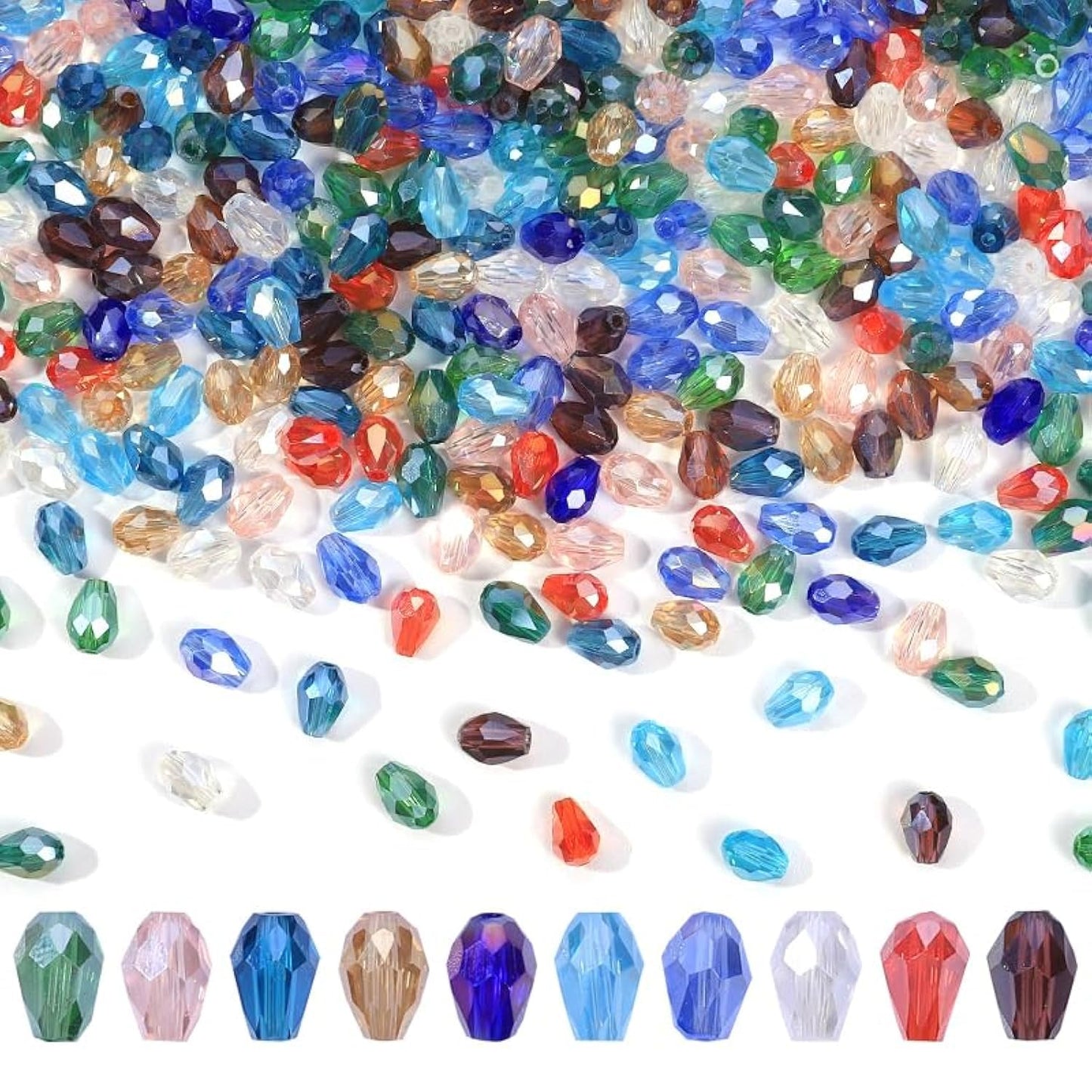 Victlov 300pcs Glass Crystal Teardrop Beads 6X8mm Drop Glass Spacer Beads Colorful Clear Electroplated Color Crystal Beads for DIY Jewelry Bracelet Making (Facet Drop)