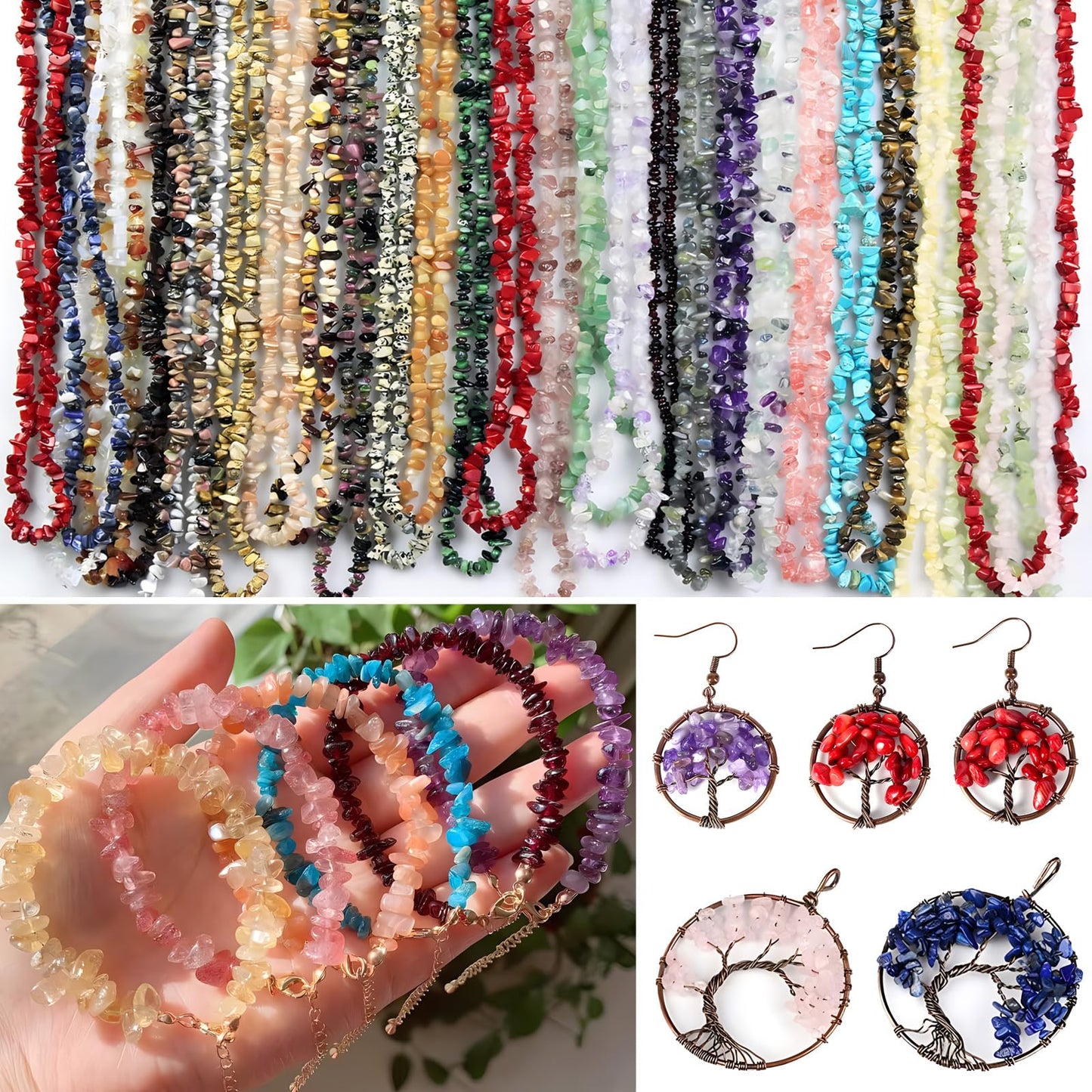 Natural Chip Stone Beads 450pcs Mixed Rutilated Quartz Chips 5-8mm Genuine Irregular Healing Crystal Rocks Hole Drilled DIY Loose Gemstone Beads for Jewelry Making Bracelet Earrings Necklace Crafting