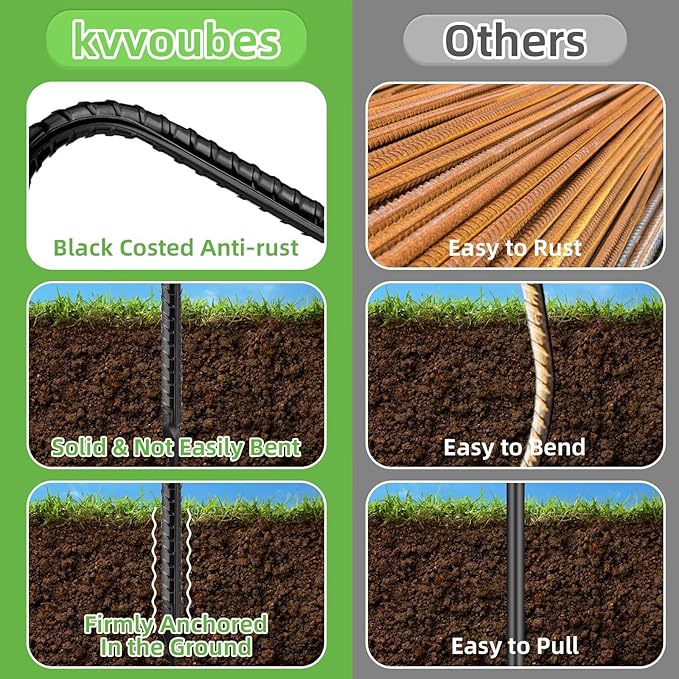 Black Trampoline Stakes Anchors High Wind 16inx10mm Galvanized U Hook 8pcs Rebar Stakes – Heavy Duty Ground Anchors for Trampoline,Yard & Inflatable,Landscape Metal Stakes for Outdoor Decorations