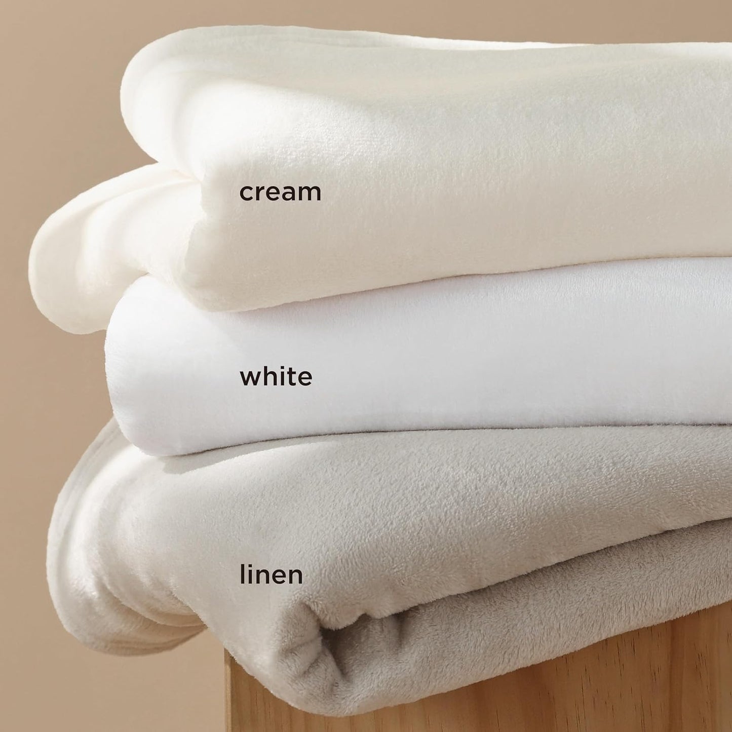 Bedsure GentleSoft Fleece Blanket - Soft, Lightweight Plush Queen Size Cream Blanket, 90x90 Inches