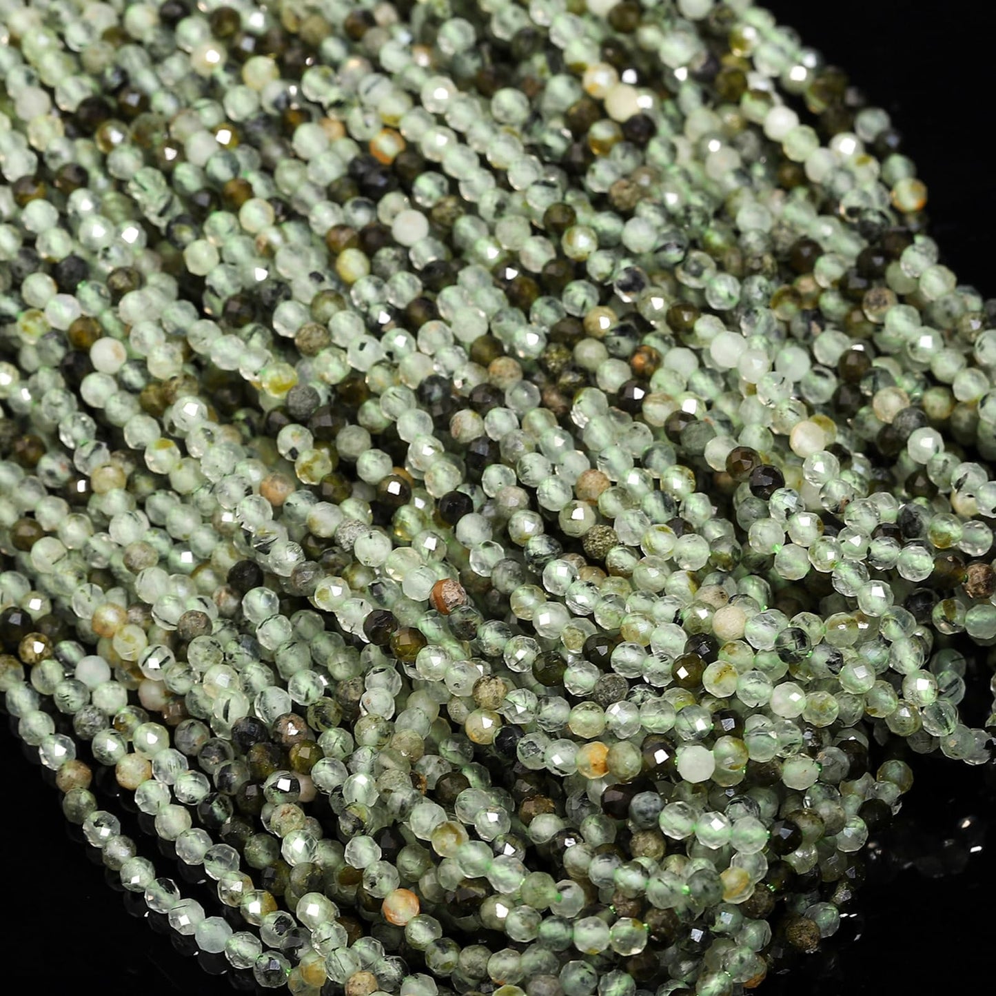Song Xi 180pcs 2mm Natural Prehnite Gemstone Beads Faceted Round Loose Stone Beads for Jewelry Making (1 Strand)