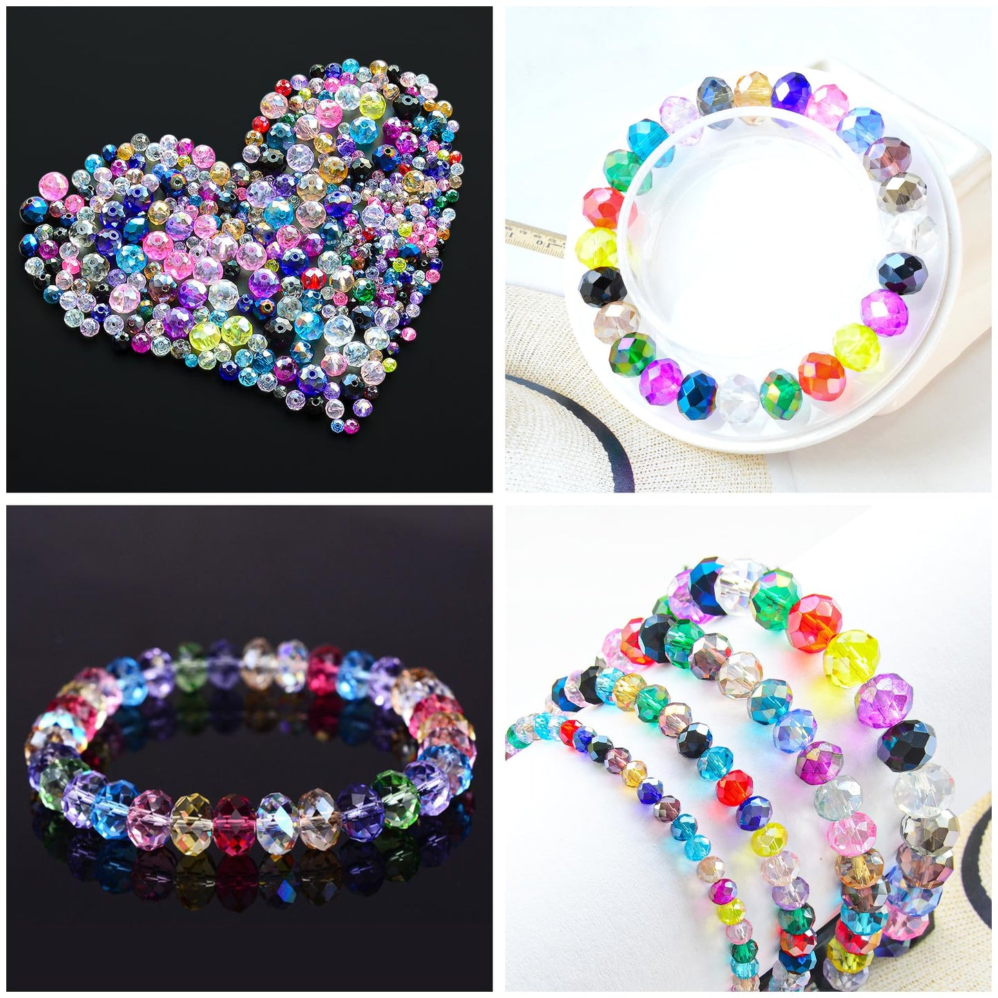Laopottbeads 220Pcs Colors Random 10mm Crystal Glass Beads for Jewelry Making Beads for Bracelets Necklace Pendants Making Supplies(Mixed Colors)