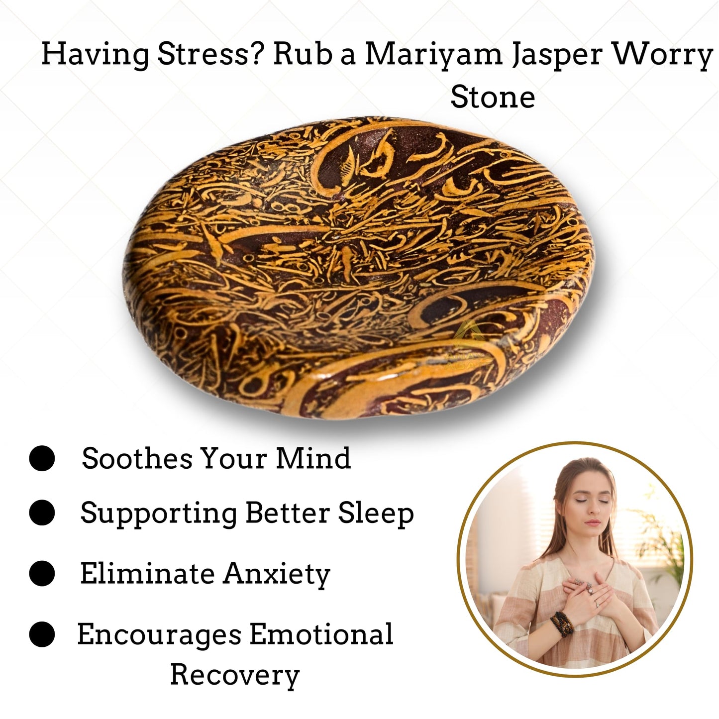 Anaya Agate Mariam Jasper Worry Stones Certified Crystal Thumb Worry Stone for Anguish, Relaxing and Soothing Balance Stones for Meditation, Stress Relief Crystals and Healing Stones for Men, Women